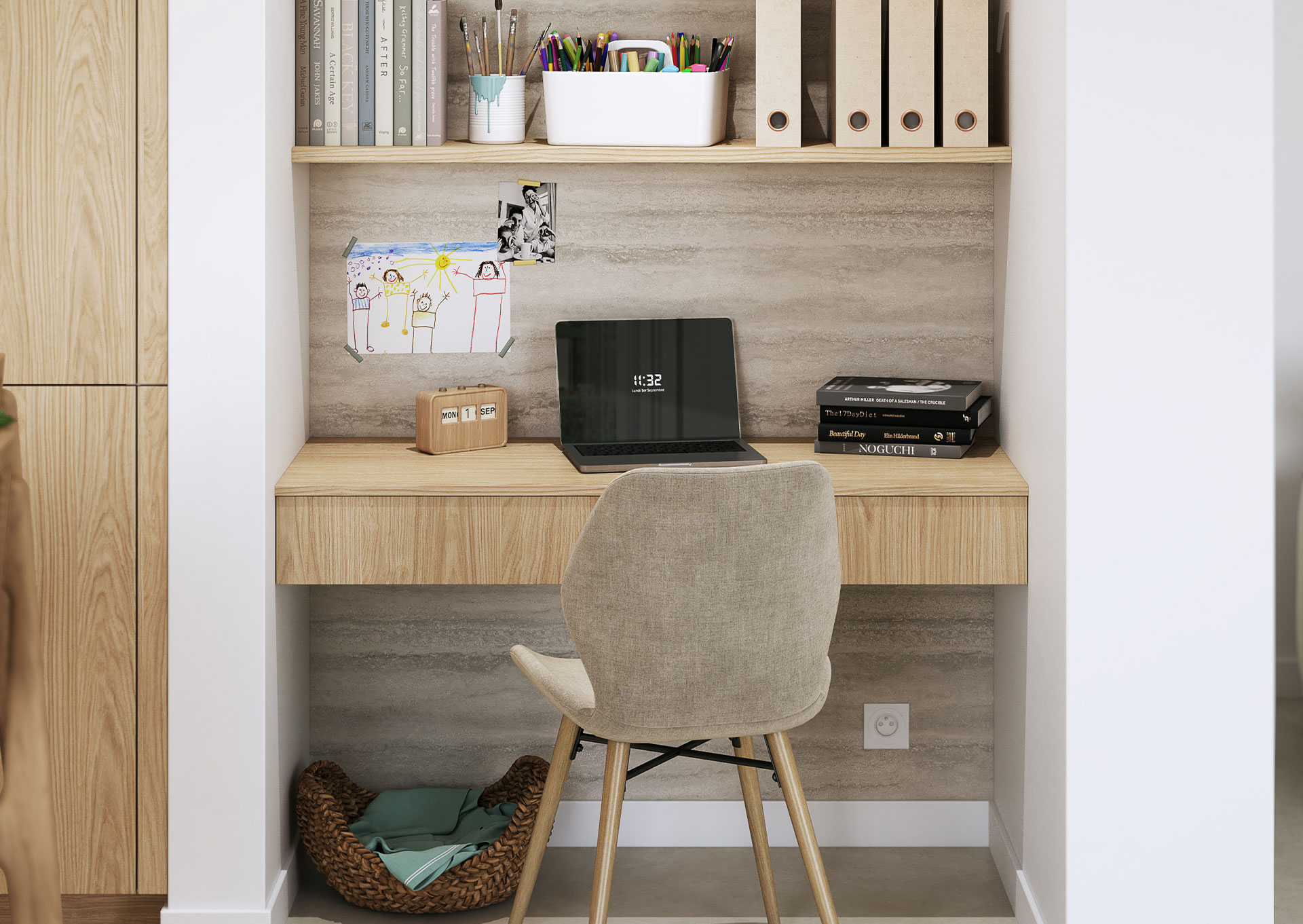 Bureau 120cm chêne de Côme Linea suspendu