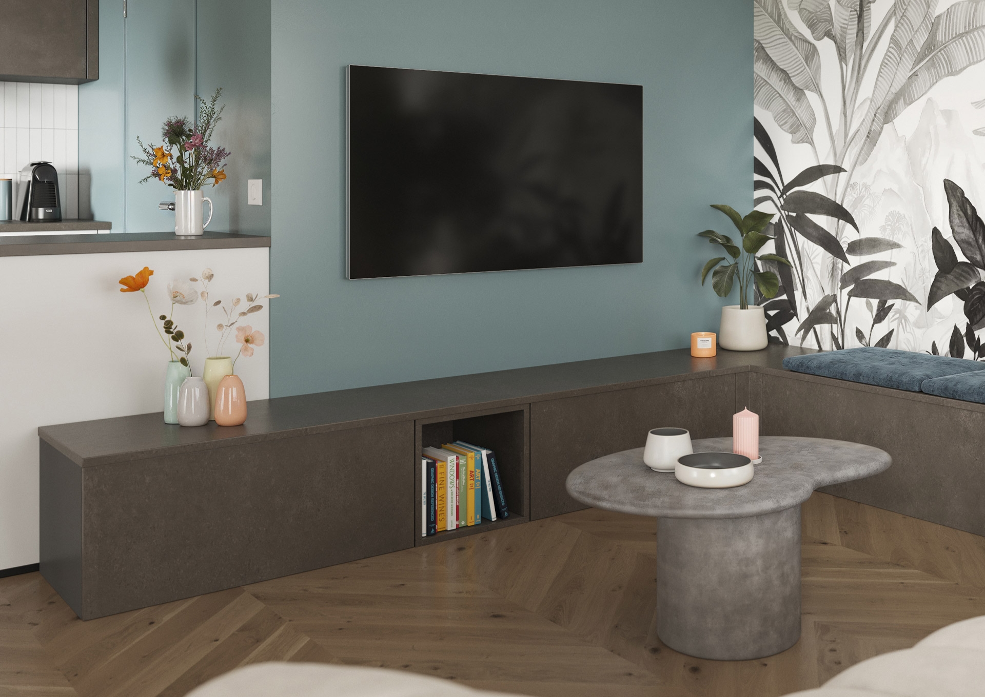 Meuble TV banquette Clara Beton Gris Terra